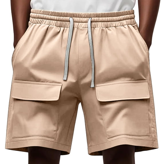 Qulqfy Mens 5 Inch Shorts Summer Cargo Yellow Shorts Spring Elastic Waist Solid Shorts with Pockets for Men S