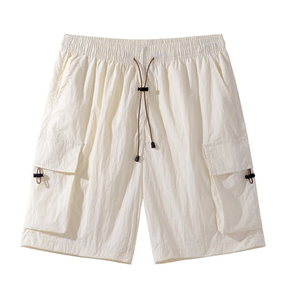 Qulqfy Mens Big & Tall Shorts 9 Inch Summer Beige Cargo Shorts Spring Solid Elastic Waist Shorts for Men L