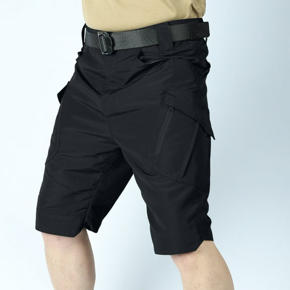 Qulqfy Mens Big & Tall Shorts Cargo Black Summer Hiking Shorts Multi-Pockets Travel Shorts Mens Dress Shorts 5XL
