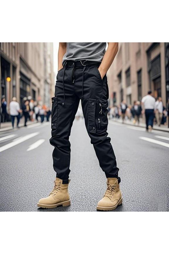 Mens Black Pants Big and Tall Joggers Cargo Slim Fit Pants Straight Leg Stretch Nylon Pants Pants for Men 4XL