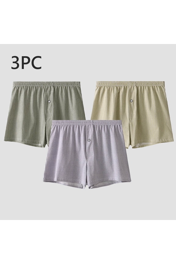 Mens Boxer Briefs With Pouch Breathable Cotton 3 Pack Boxers Stretch Soft Button Fly Striped Mens Briefs Underwear XXL