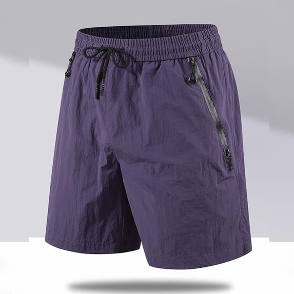 Qulqfy Mens Cargo Shorts Big & Tall Summer Quick Dry Purple Shorts Outdoor Elastic Waist Shorts with Pockets for Men L