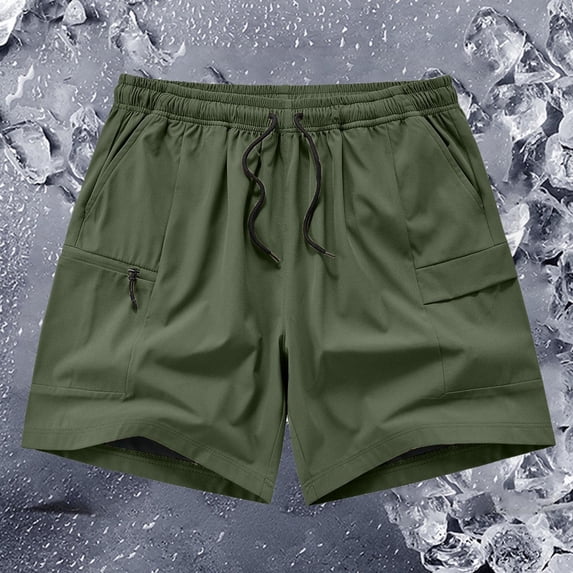Qulqfy Mens Cargo Shorts Casual Green Summer Shorts Knee Length Solid Elastic Waist Shorts with Pockets for Men 3XL