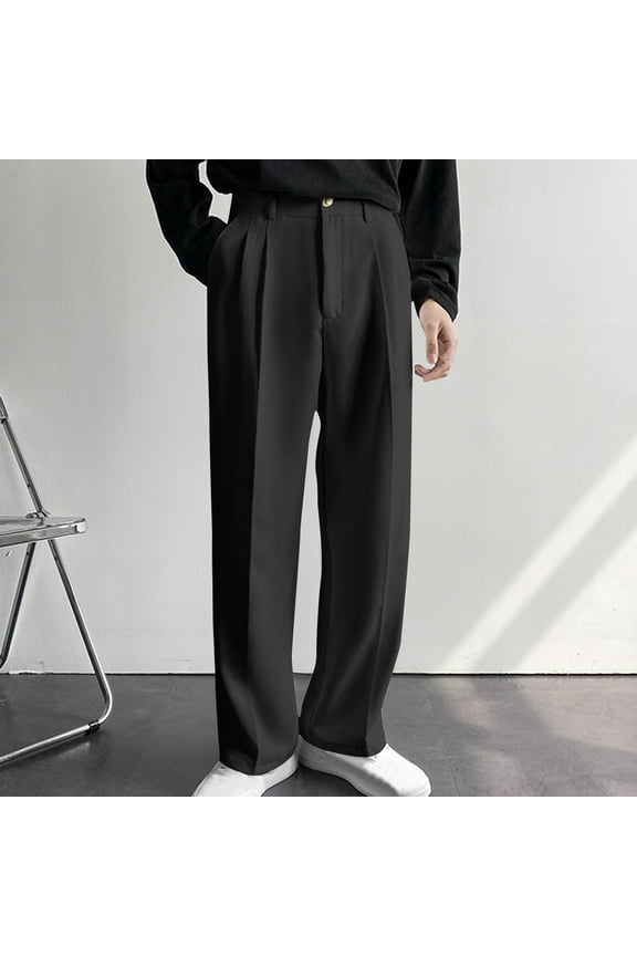 Mens Flat Front Pants Big and Tall Black Stretch Dress Suit Pants Pleated Baggy Straight Leg Trousers Pants for Men L