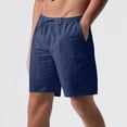 thumbnail image 1 of Qulqfy Mens Golf Shorts Cotton Linen Blue Summer Shorts Elastic Waist Spring Plain Shorts with Pockets for Men 3XL, 1 of 6
