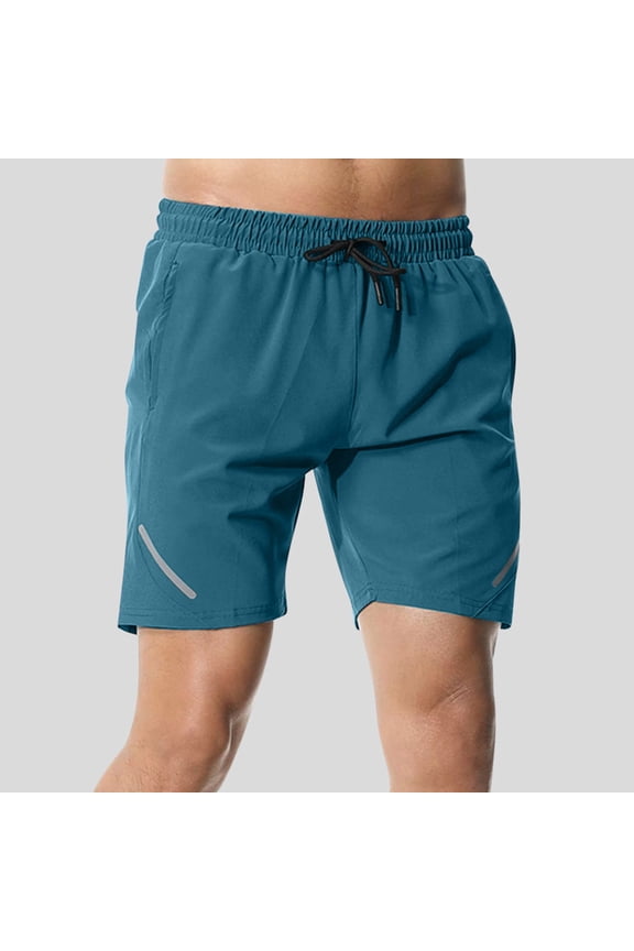 Mens Gym Shorts 9 Inch Summer Running Blue Shorts Spring Elastic Waist Plain Shorts for Men L