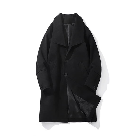 Qulqfy Mens Long Trench Coat Twill Winter Black Lapel Collar Casual Single Breasted Trench Coat Jackets for Men XXL