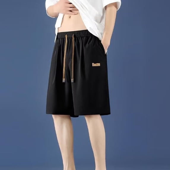 Qulqfy Mens Lounge Shorts Big & Tall Black Cooling Summer Shorts Elastic Waist Solid Knee Length Shorts for Men L
