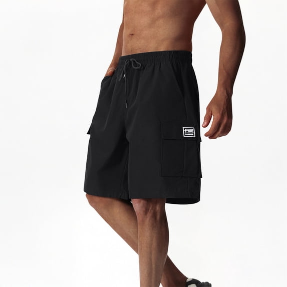 Qulqfy Mens Lounge Shorts Black Hiking Summer Cargo Shorts Solid Outdoor Travel Shorts Mens Workout Shorts L