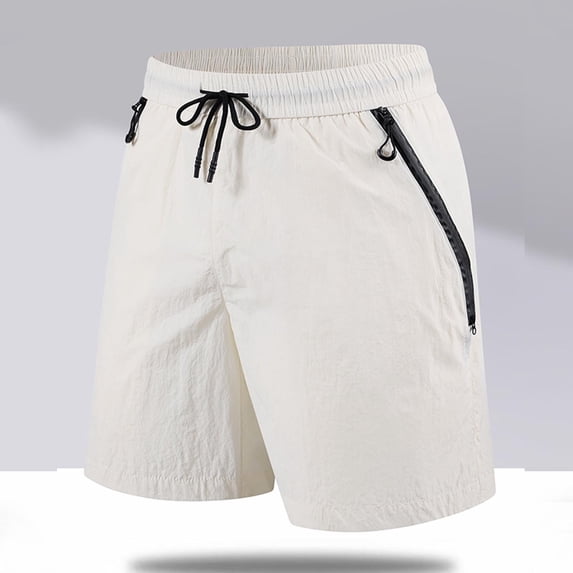 Qulqfy Mens Lounge Shorts Quick Dry White Summer Big & Tall Cargo Shorts Elastic Waist Outdoor Shorts with Pockets for Men XL