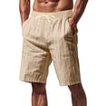 thumbnail image 1 of Qulqfy Mens Sweat Shorts Yellow Vacation Beach Linen Shorts Elastic Waist Drawstring Striped Shorts Men's Workout Shorts XL, 1 of 9