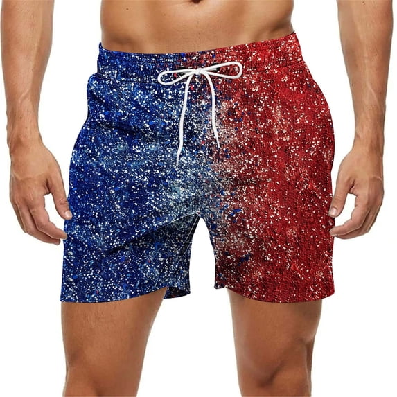 Qulqfy Mens Swimming Trunks Patriotic 5 Inch Inseam Quick Dry Big & Tall Board Shorts Drawstring Stretch Printed Summer Beach Shorts Mens Swimsuit L