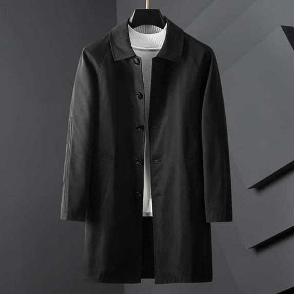 Qulqfy Mens Trench Coat Winter Plus Size Black Single Breasted Business Lapel Collar Trench Coat Jackets for Men XXL