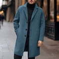 thumbnail image 1 of Qulqfy Mens Winter Coat Long Blue Wool Blend Casual Single Breasted Notched Collar Trench Coat Mens Pea Coat L, 1 of 8
