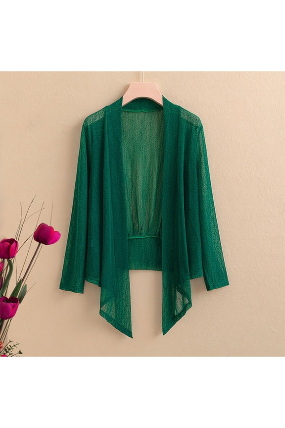 Mesh Cardigan Women Lightweight Sheer Open Front Tops Long Sleeve Green Fall Shirts for Women 3XL