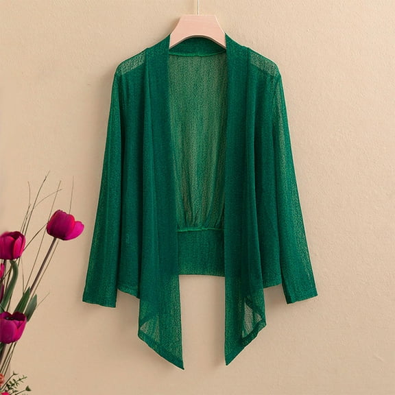 Qulqfy Mesh Cardigan for Women Lightweight Open Front Sheer Tops Green Long Sleeve Womens Fall Shirts XXXXXXL