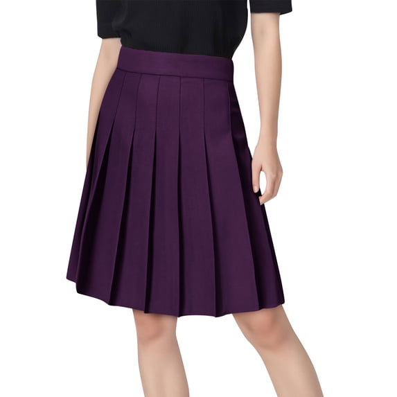 Qulqfy Mini Womens Skirts A Line Purple Cotton Linen Pleated Skater Ruched High Waist Fall Short Skirt Skirts for Women S