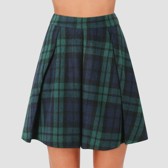 Qulqfy Mini Womens Skirts Plaid Green A Line Flowy High Waist Fall Work Short Skirt Skirts for Women L