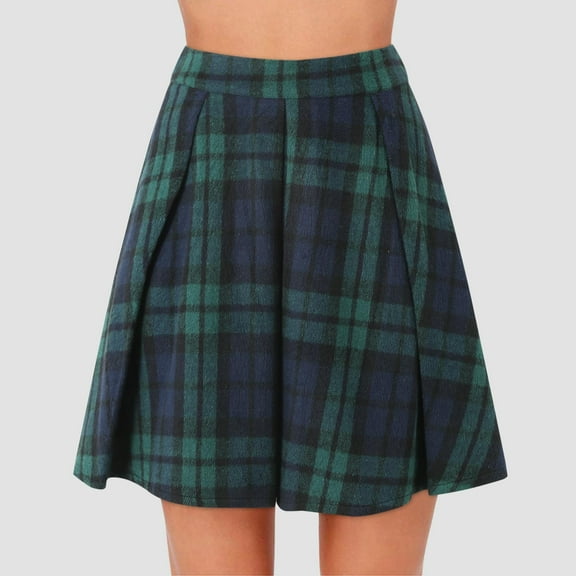 Qulqfy Mini Womens Skirts Plaid Green A Line Flowy High Waist Fall Work Short Skirt Skirts for Women L