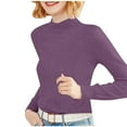 thumbnail image 1 of Qulqfy Mock Neck Shirts for Women Solid Color Casual Purple Long Sleeve Shirts Winter Women's Pullover Blouses L, 1 of 4