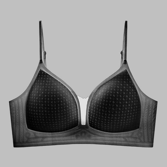 Qulqfy No Underwire Bra for Women Backless Black Push Up Support Sheer Full Coverage Padded Bras Tshirt Bra L