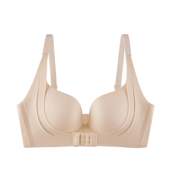 Qulqfy No Underwire Womens Bras Push Up Front Closure Beige Supportive Padded Lifting Bras T Shirt Bra L