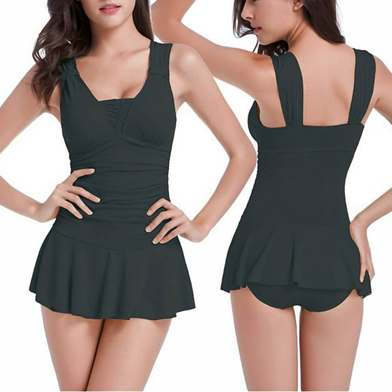 Qulqfy One Piece Swimsuits for Women Tummy Control Modest Cotton Swim Dress Tankini High Waisted Slimming Swimwear Bathing Suit for Women L