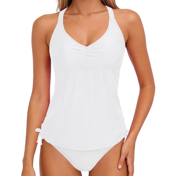 Qulqfy One Piece Womens Summer Bathing Suits Shapewear Tummy Control Retro Slimming Beach White High Waisted Swimwear M