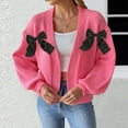 thumbnail image 1 of Qulqfy Open Front Womens Cardigan Sweaters Trendy Pink Knit Lantern Sleeve with Bows Shirts Light Sweaters for Women Fall S, 1 of 6