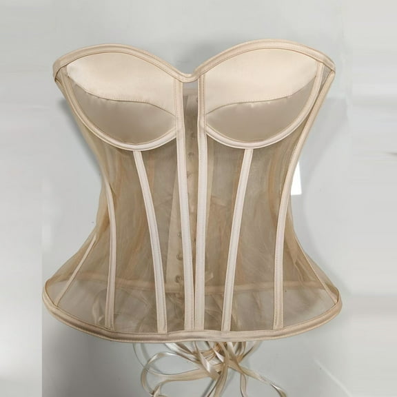 Qulqfy Overbust Corsets for Women Plus Size Lace Up Bustier Solid Strapless Soft Cup Boned Corset Tops for Women