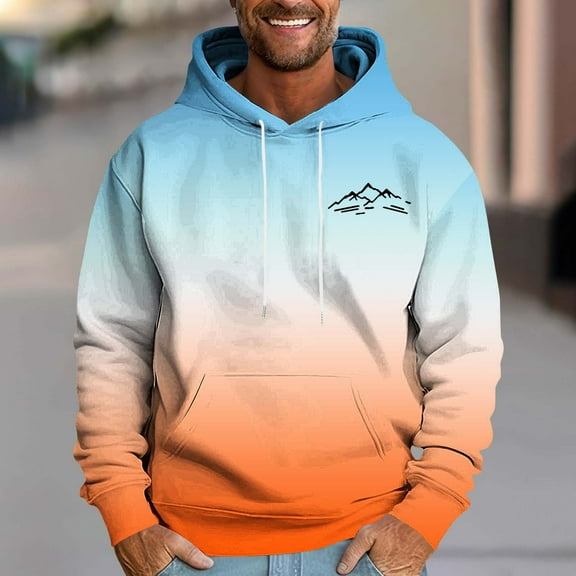 Qulqfy Oversized Hoodie Men Fleece-Lined Graphic Orange Pullover Hooded Fall Casual Sweatshirts with Kanga Pocket Sweatshirts for Men L