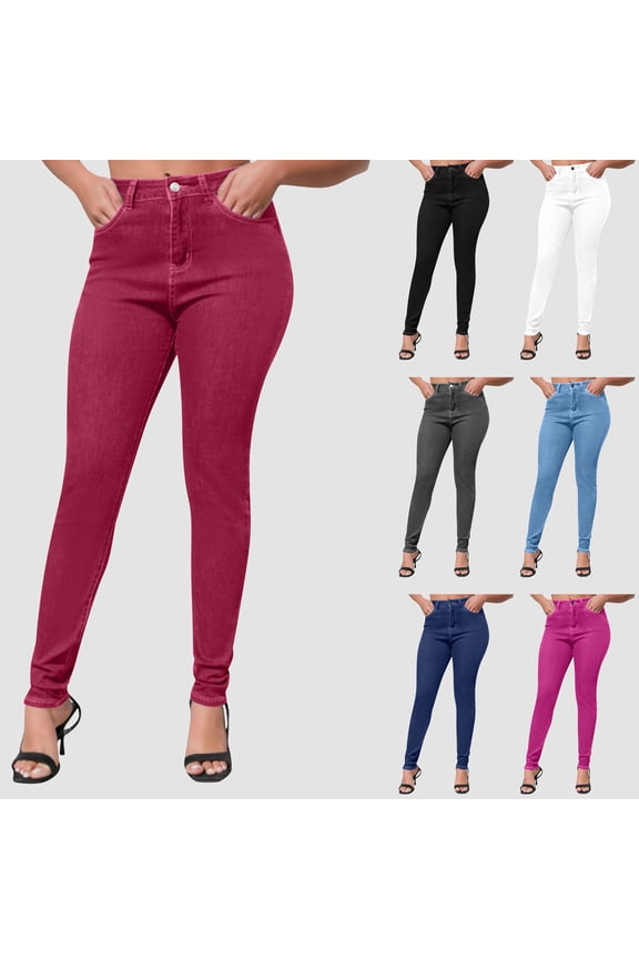 Petite Jeans for Women 2025 Stretchy Skinny Red High Waisted Denim Casual Jeans Lightweight Pants for Women XL
