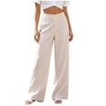 thumbnail image 1 of Qulqfy Linen Pants for Women Wide Leg Baggy Casual Petite High Waisted Button Beige Jogger Sweatpant L, 1 of 7