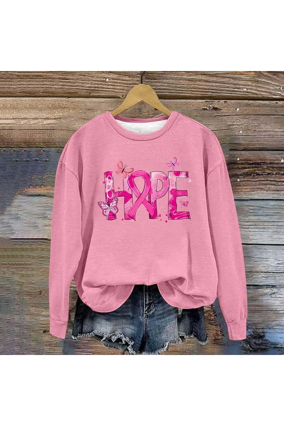Pink Ribbon Sweatshirts Women Breast Cancer Awareness Long Sleeve Breast Cancer Shirts Womens BCAD Tops XL