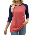 thumbnail image 1 of Qulqfy Plus Size Tops for Women Spring Raglan 3/4 Sleeve Shirts Color Block Crew Neck Fall Tunic Tops Blouses for Women 5XL, 1 of 4