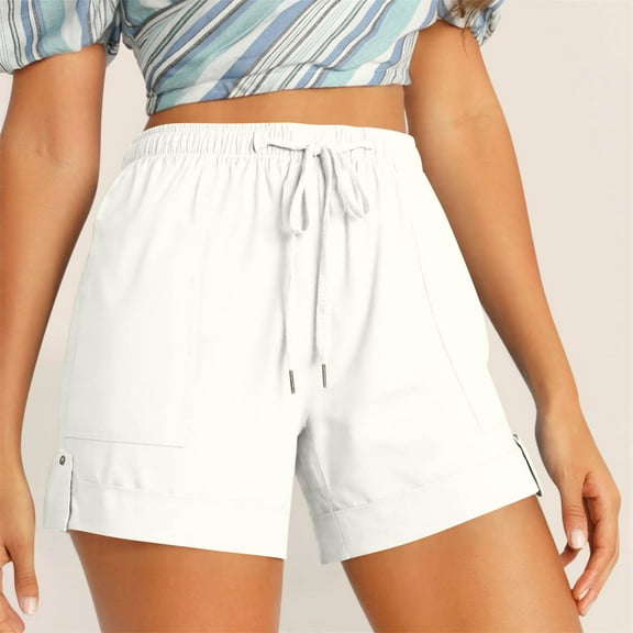 Qulqfy Plus Size Women Pants Summer Trendy Casual White Solid High Waisted Shorts Womens Trousers Slacks XXXXXL