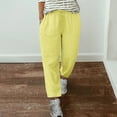thumbnail image 1 of Qulqfy Plus Size Women Pants Summer Yellow Baggy Cotton Linen Drawstring Tapered Petite Pants Trouser Pants for Women L, 1 of 5