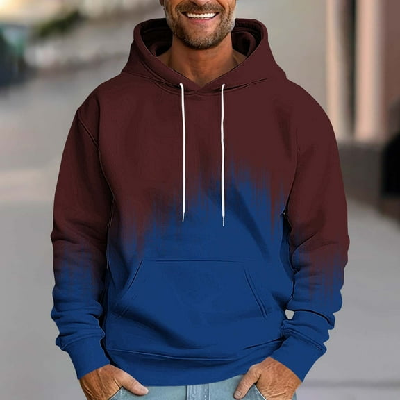 Qulqfy Pullover Hoodies for Men Graphic Fleece-Lined Blue Casual Long Sleeve Fall Sweatshirts with Kanga Pocket Sweatshirt for Men XXL