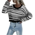 thumbnail image 1 of Qulqfy Pullover Sweaters Women Cropped Black Knit Streetwear Crew Neck Long Sleeve Striped Shirts Lightweight Sweaters for Women L, 1 of 3