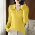 thumbnail image 1 of Qulqfy Pullover Women's Sweaters Long Sleeve Knit Yellow Lapel Collar Solid Work Shirts Fall Sweaters Women M, 1 of 3