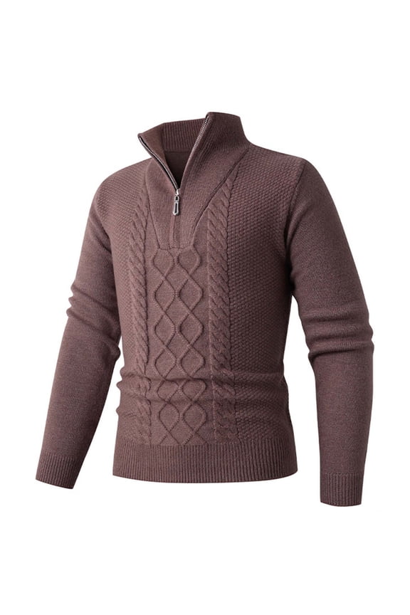 Pure Men Sweater Slim Fit Bronze Cable Knit Quarter Zip Fall Long Sleeve Winter Textured Stand Collar Sweater Men Shirts XXL