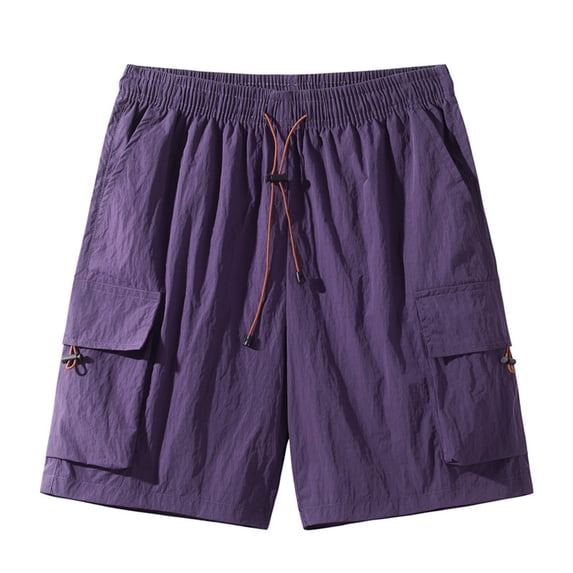 Qulqfy Purple Shorts for Men Summer Big & Tall Cargo Shorts Spring Elastic Waist Solid Shorts for Men M
