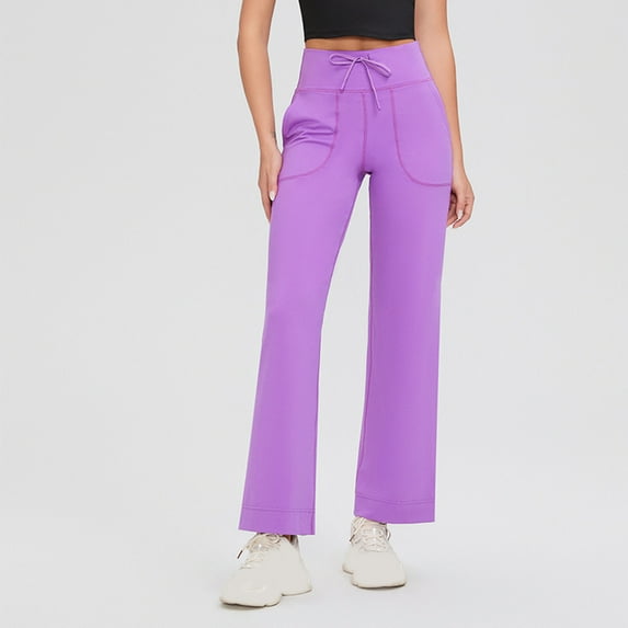 Qulqfy Purple Women's Leggings Yoga Compression Plus Size Wide Leg High Waist Elastic Stretch Leggings Track Pants Women XL