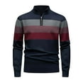 thumbnail image 1 of Qulqfy Quarter Zip Sweater Men Knit Blue Tunic Striped Long Sleeve Fall Winter Casual Stand Collar Sweater Mens Shirt XXL, 1 of 3