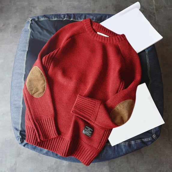 Qulqfy Raglan Sweater Men Red Oversized Knit Pullover Winter Fashion Crew Neck Fall Long Sleeve Sweater with Pads Mens Shirt 4XL