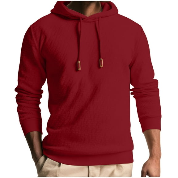Qulqfy Red Big And Tall Hoodies for Men Pullover Jacquard Long Sleeve Hooded Slim Fit Fall Casual Sweatshirts Men Sweatshirts XL