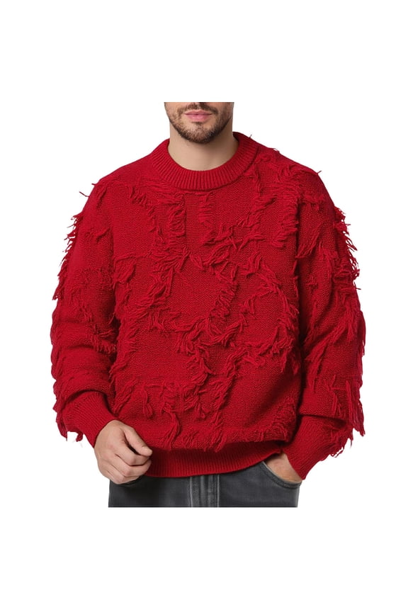 Red Mens Sweaters Knit Ripped Pullover Casual Winter Fashion Long Sleeve Crew Neck Fall Sweater Men's Shirts M