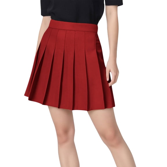 Qulqfy Red Skirts for Women A-Line Cotton Linen Mini Pleated Skater Flowy High Waist Fall Short Skirt Women's Skirts XL