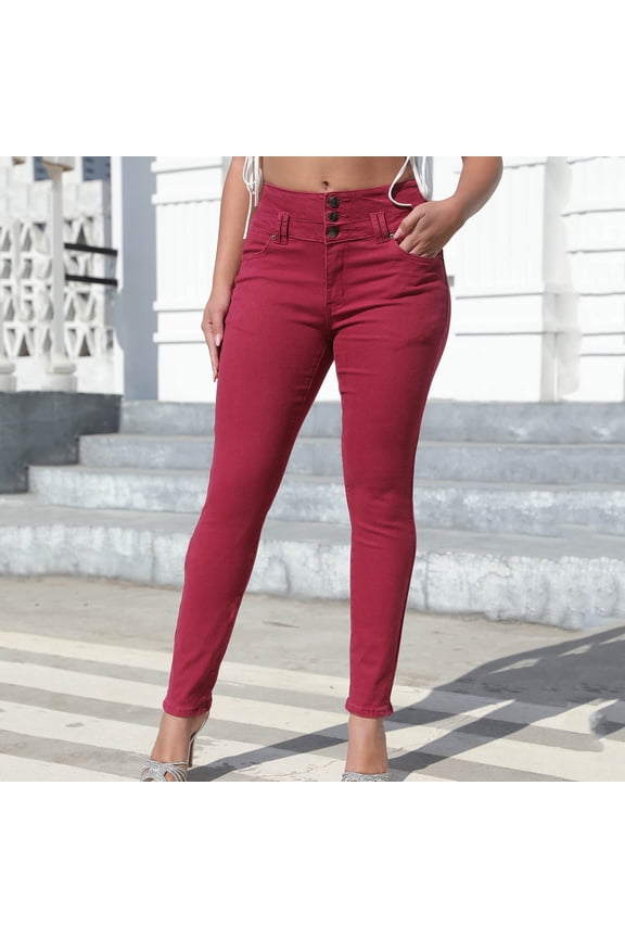 Red Women's 2025 Skinny Slim Fit High Waisted Petite Solid Pants Teen Pants S
