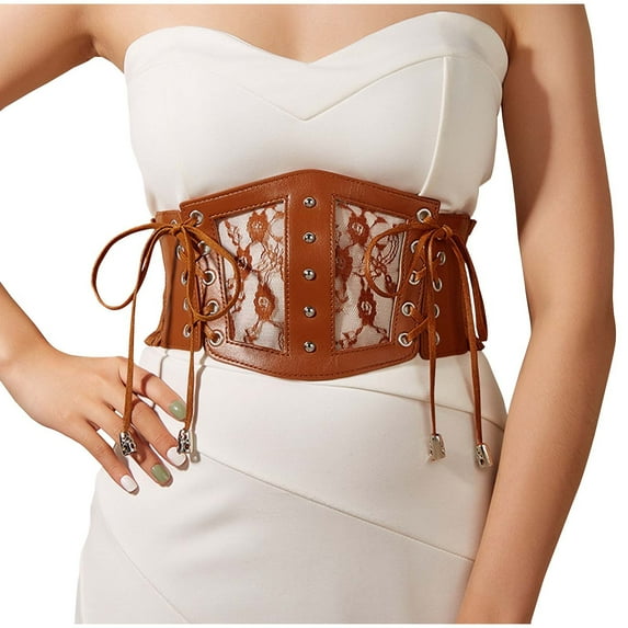 Qulqfy Renaissance Corsets for Women Pirate Leather Yellow Corset Solid Vintage Corset Tops for Women